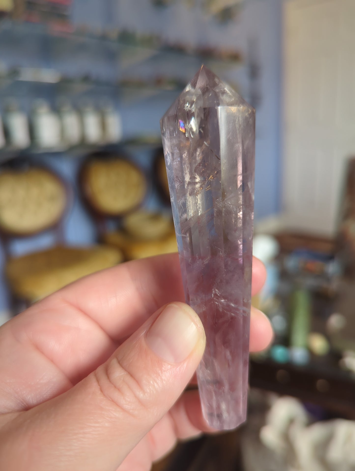 Rare Amethyst Crystal Wand (80g) - High Clarity w/ Rainbow Flash