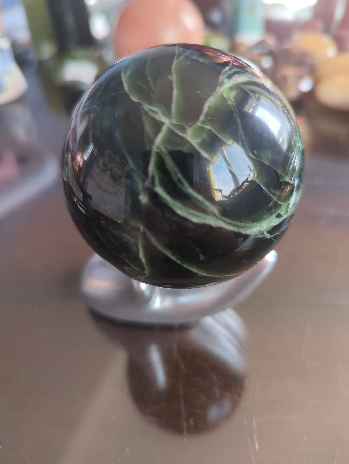Deep Green Jungle Serpentine Sphere | Heart Chakra & Kundalini Crystal | 6.5cm