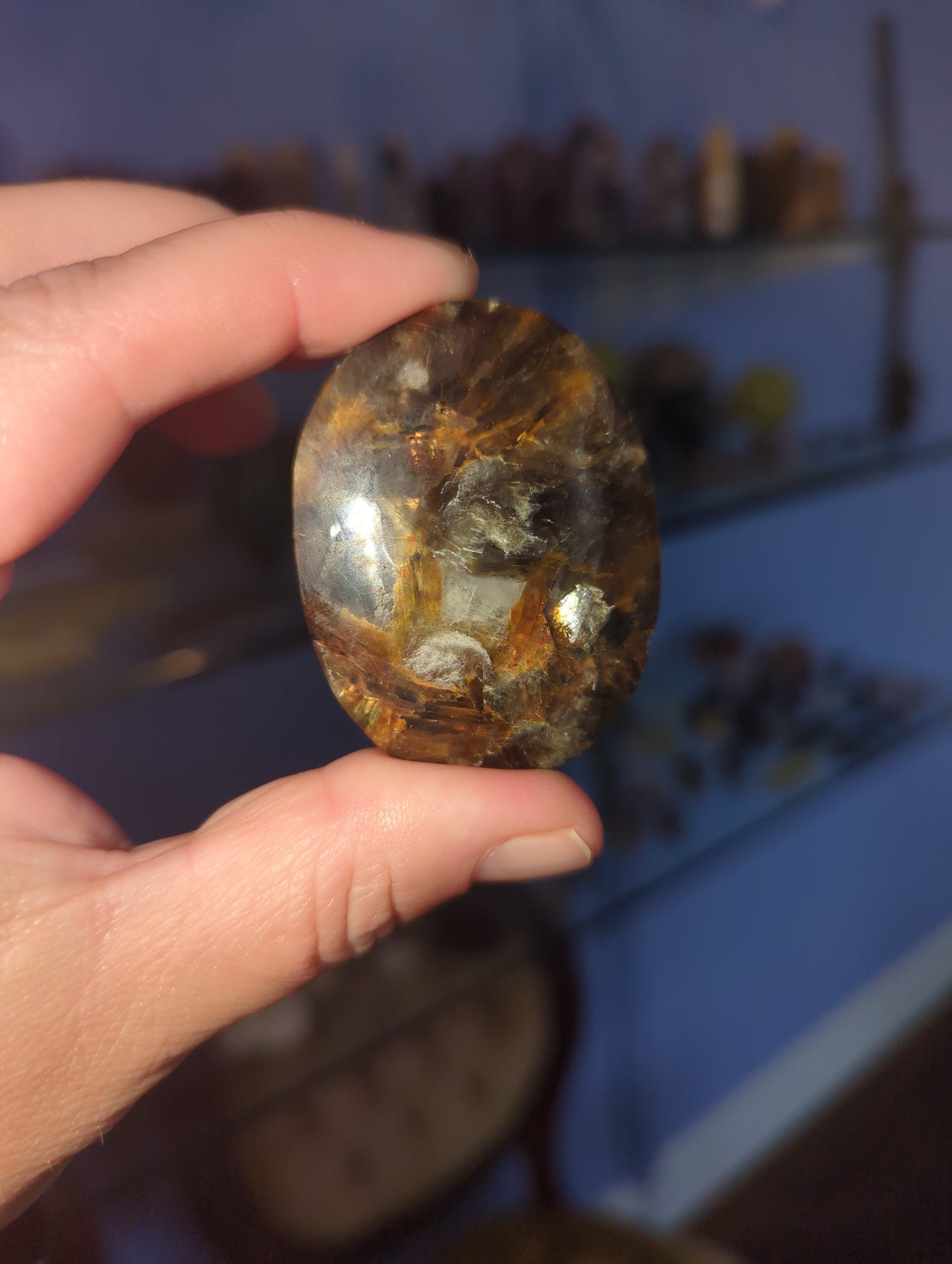 Golden Mica Palm Stone | Willpower & Reflective Healing