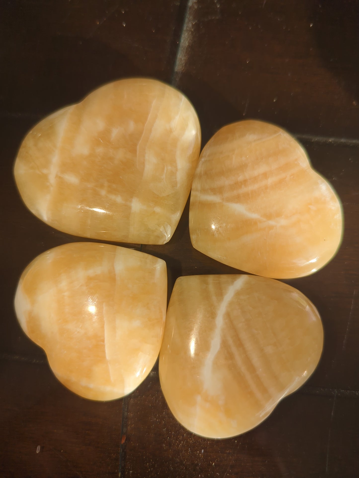 Polished Orange Calcite Heart Stone | Joy, Confidence & Emotional Healing