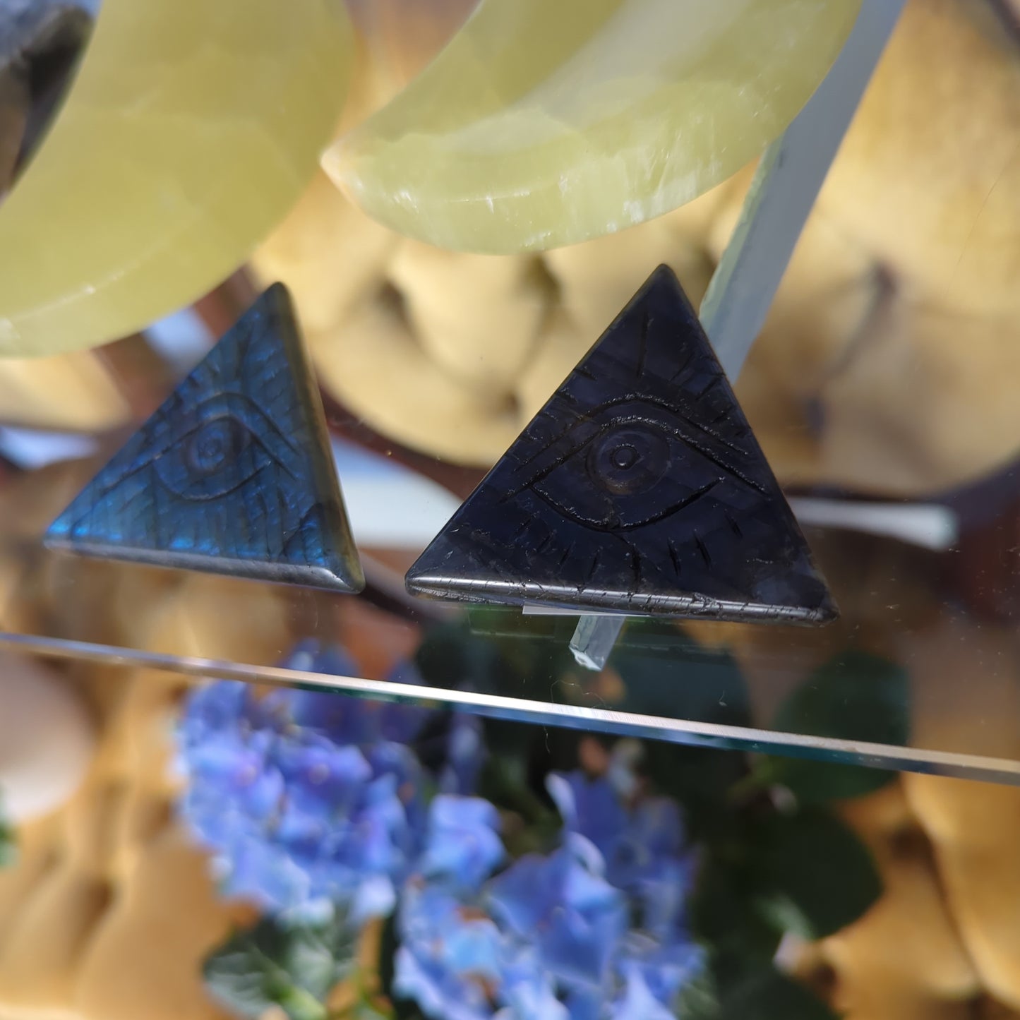 Labradorite Triangle Carvings