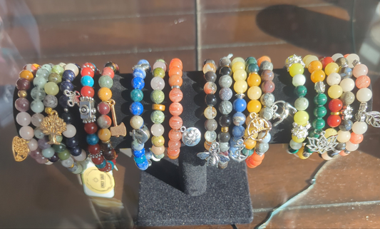 Wholesale Lot: Handmade Bracelets from Cape Breton - Mixed Stones (8mm) on Durable Elastic WITH LABEL