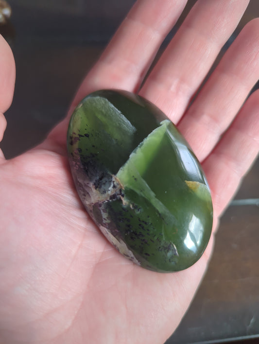 Affordable 100g Nephrite Jade Palm Stone | Heart Healing, Stress Relief & Luck