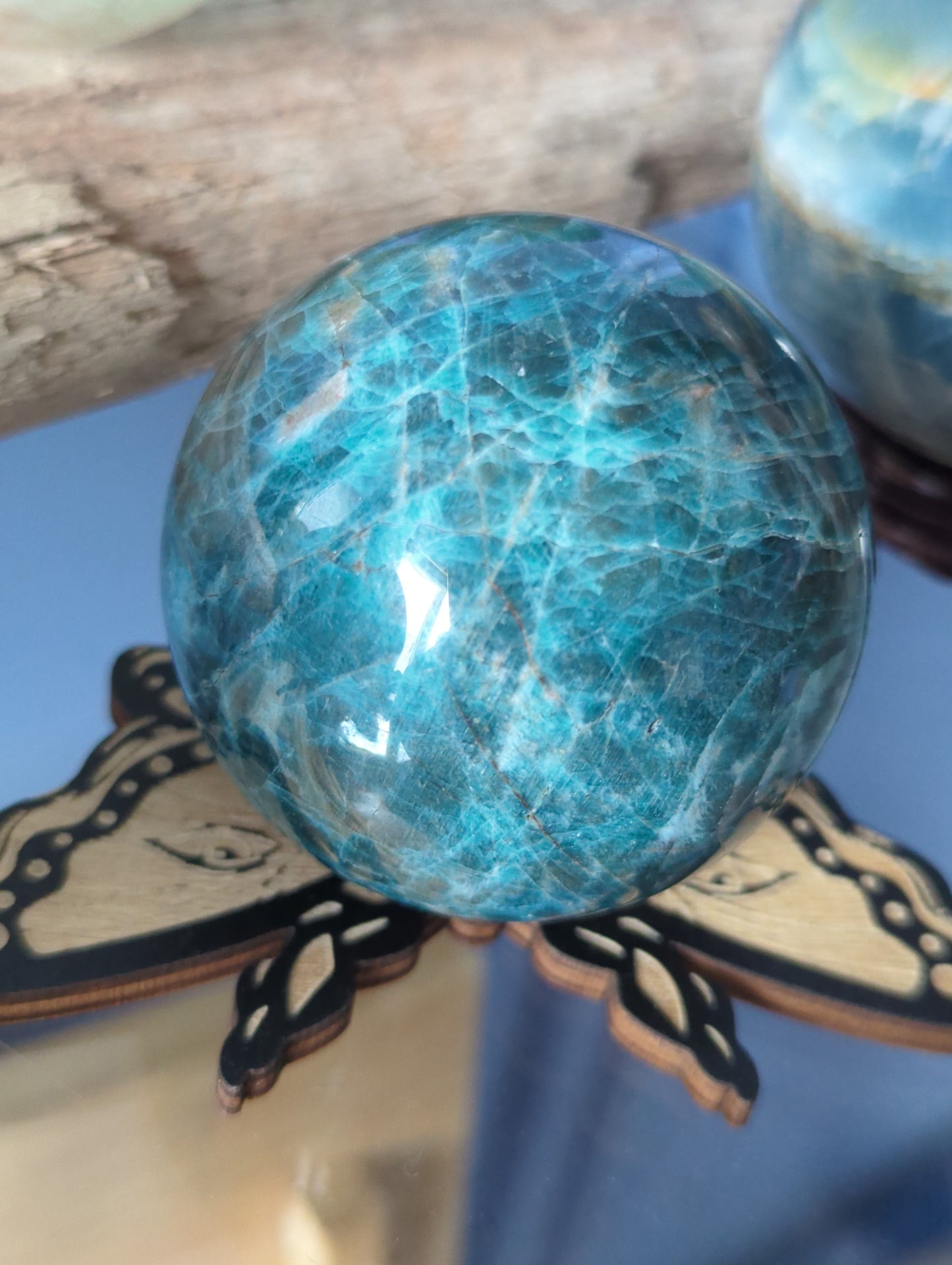 Blue Apatite Sphere | High-Quality Deep Blue Crystals (5.5 cm)