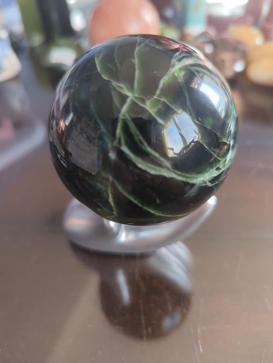 Deep Green Jungle Serpentine Sphere | Heart Chakra & Kundalini Crystal | 6.5cm