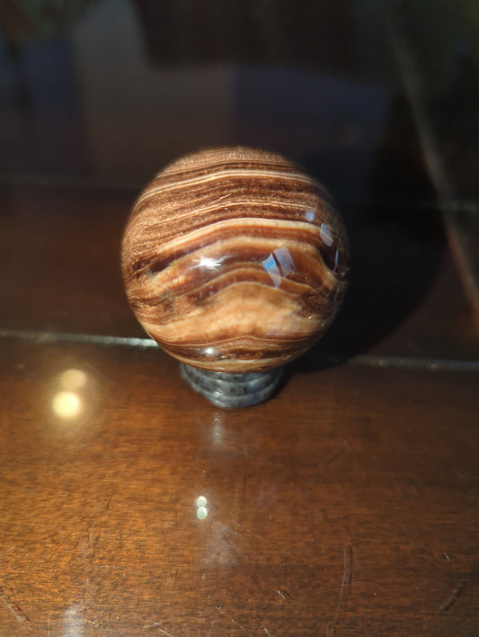 Polished Chocolate Calcite Sphere (Approx. 150g) | Deep Grounding & Wavy Banding