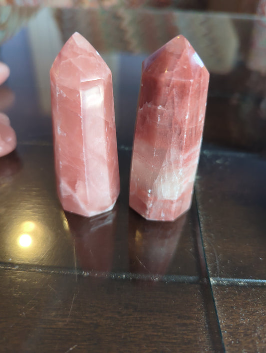 Deep Pink Banded Rose Calcite Point | Crystal for Unconditional Love & Emotional Healing