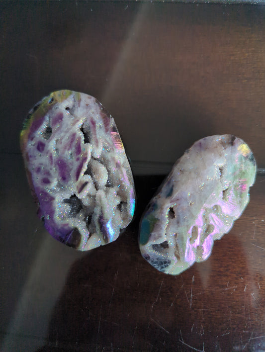 Iridescent Aura Sphalerite Crystal Palm Stone - Unique Display Specimen
