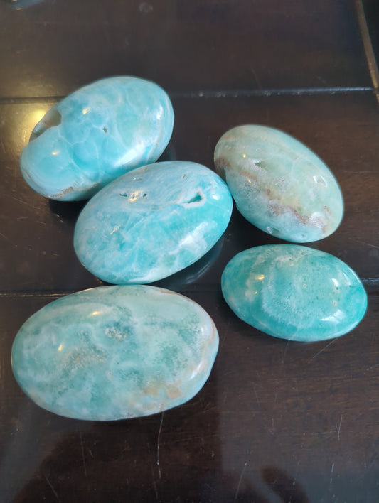 Gemmy Blue Aragonite Palm Stone | Calming Crystal for Stress Relief & Communication