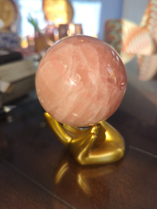 Deep Pink Rose Calcite Sphere | Radiating Crystal of Wholeness, Love & Heart Harmony