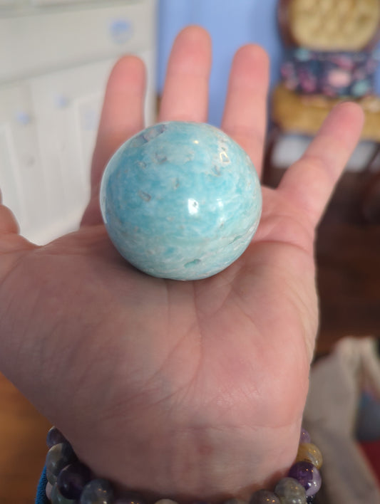 "Gemmy" Blue Aragonite Sphere Crystal | Wholeness, Emotional Calm & Peaceful Energy