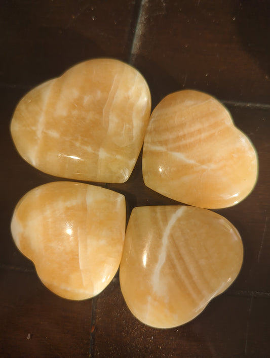Polished Orange Calcite Heart Stone | Joy, Confidence & Emotional Healing