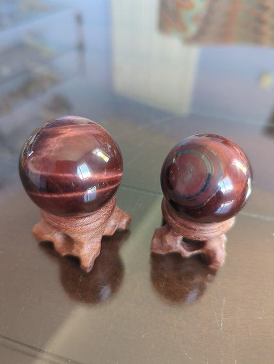 Red Tiger's Eye Sphere (3-4cm) - AAA Chatoyance & Hematite Inclusions